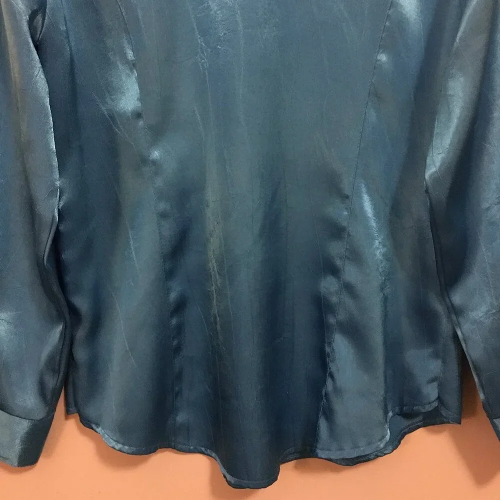 C'est La Vie Vintage Satiny Cyan Blue Retro Button Down Dress Shirt Canadian - M - Picture 7 of 16